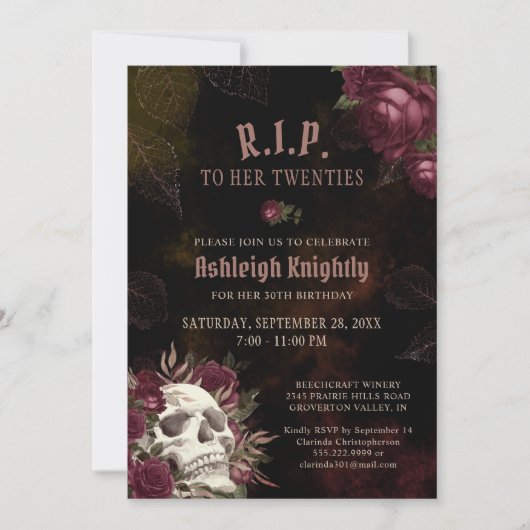 Birthday Dark Skull en Rozen RIP Twenties Kaart (Voorkant)