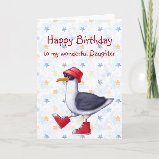 Birthday Daughter Fun Cute Seagull Bird Kaart (Voorkant)