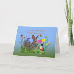 Birthday, Daughter-in-l, Bunny, Butterflies, Robin Kaart<br><div class="desc">Een verjaardagskaart voor een schoondochter is voorzien van kleurrijke bloemen, een rode, gebrande roodrover, een bruin konijnenkonijn en vlinders die boven de gele, rode, paarse en roze bloemen vliegen. Het binnenversum is een tekst sjabloon en wordt gemakkelijk veranderd of geschrapt. De bloemen zijn afbeeldingen van kunstenaar Dana Conditt bij Digital...</div>