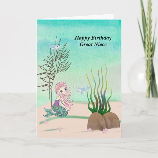 Birthday Design for Great Niece met Mermaid Kaart (Voorkant)