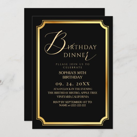  Birthday Dinner Modern & Minimal Black  Kaart (Voorkant / Achterkant)