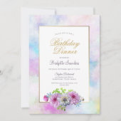 Birthday Dinner Party Blue Pink Floral Pastel Kaart (Voorkant)