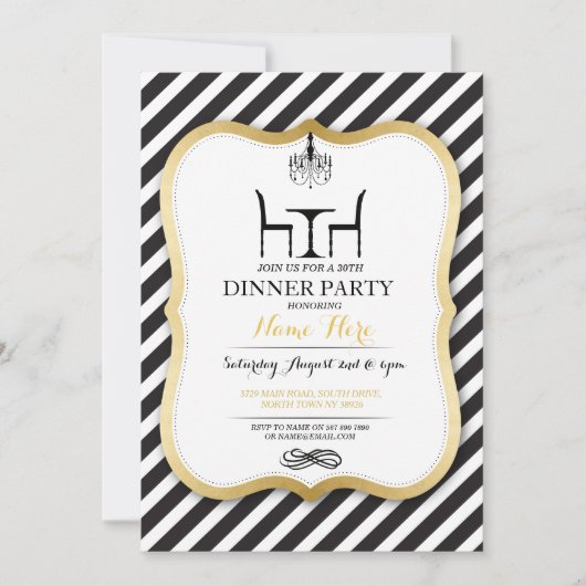 Birthday Dinner Party Gold Elegant Invitation Kaart (Voorkant)