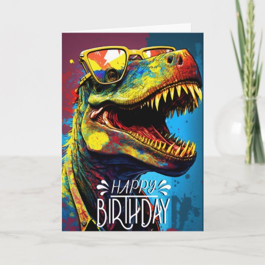 Birthday Dinosaur Cool Blue kinder Kaart (Voorkant)