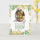 Birthday Dinosaur Cute Baby Jurassic Kaart (Gele Bloem)