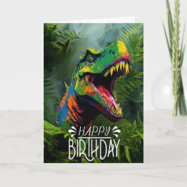 Birthday Dinosaur Green Oerwoud Cool Jurassic Kaar Kaart