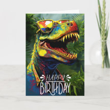 Birthday Dinosaur Oerwoud Cool Blue kinder Kaart
