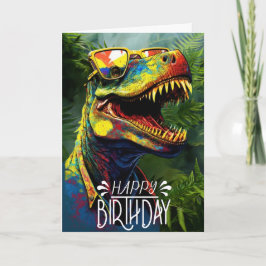 Birthday Dinosaur Oerwoud Cool Blue kinder Kaart