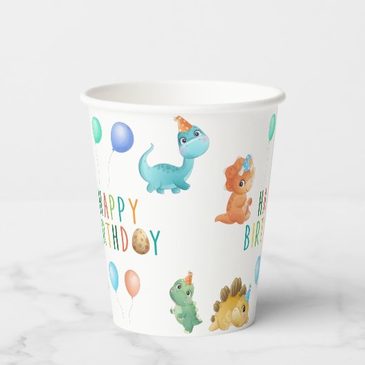 Birthday Dinosaur Papieren Bekers (Achterkant)