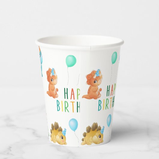Birthday Dinosaur Papieren Bekers (Rechts)