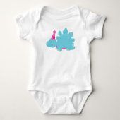 Birthday Dinosaur, Party Dinosaur, Blue Dinosaur Romper (Voorkant)