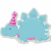 Birthday Dinosaur, Party Dinosaur, Blue Dinosaur Sticker (Voorkant)
