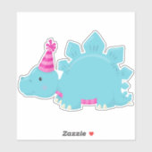 Birthday Dinosaur, Party Dinosaur, Blue Dinosaur Sticker (Vel)