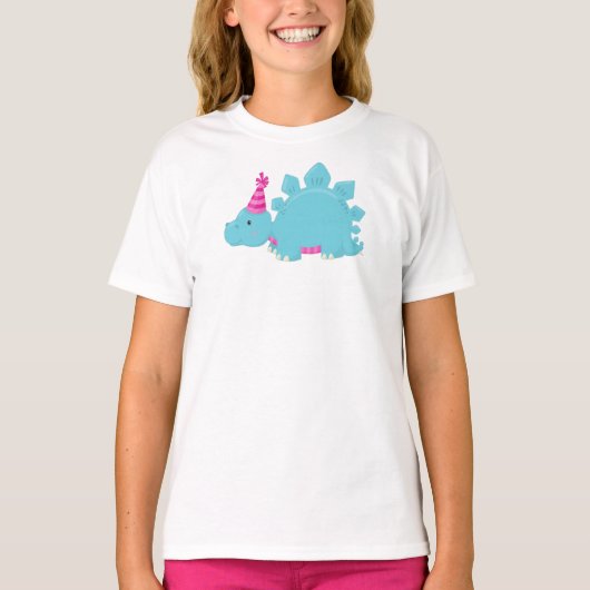 Birthday Dinosaur, Party Dinosaur, Blue Dinosaur T-shirt (Voorkant)