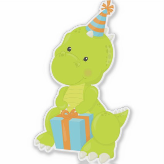 Birthday Dinosaur, Party Dinosaur, Gift, Party Pet Sticker (Voorkant)