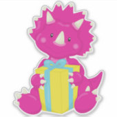 Birthday Dinosaur, Pink Dinosaur, Party Dinosaur Sticker (Voorkant)