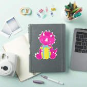 Birthday Dinosaur, Pink Dinosaur, Party Dinosaur Sticker (iPad Cover)