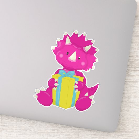 Birthday Dinosaur, Pink Dinosaur, Party Dinosaur Sticker (Detail)