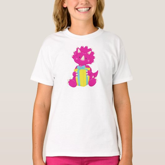 Birthday Dinosaur, Pink Dinosaur, Party Dinosaur T-shirt (Voorkant)