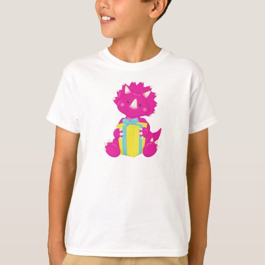 Birthday Dinosaur, Pink Dinosaur, Party Dinosaur T-shirt (Voorkant)