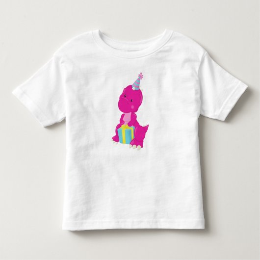 Birthday Dinosaur, Pink Dinosaur, Pet van de Parti Kinder Shirts (Voorkant)