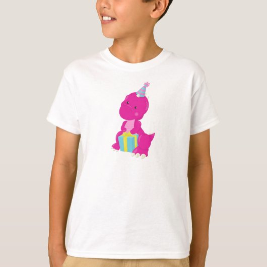 Birthday Dinosaur, Pink Dinosaur, Pet van de Parti T-shirt (Voorkant)