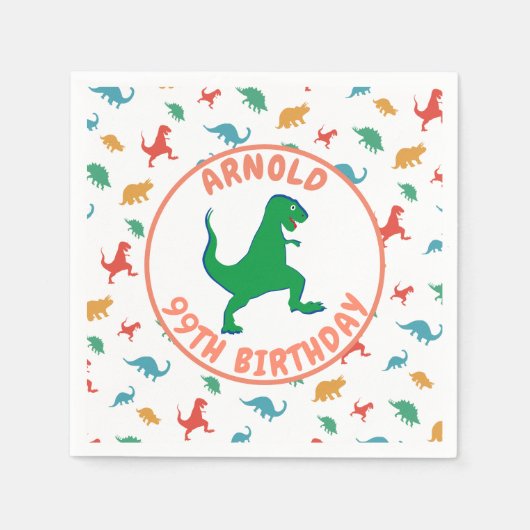 Birthday Dinosaur T Rex Kinder Jurassic Prehistori Servet (Voorkant)