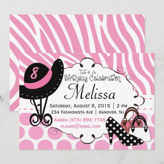 Birthday Diva Uitnodiging (Voorkant / Achterkant)