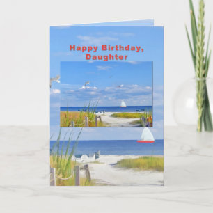 Birthday, dochter, strand- en oceaankaart kaart