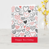 Birthday doedle hearts red and black hipster kaart (Gele Bloem)