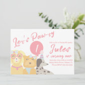 Birthday Dog Paw-ty Party Ballonroze Kaart (Staand voorkant)