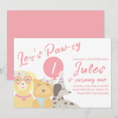 Birthday Dog Paw-ty Party Ballonroze Kaart (Voorkant / Achterkant)