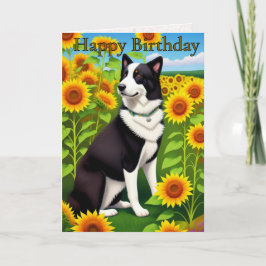 Birthday Dog with Sunflower Kaart