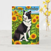 Birthday Dog with Sunflower  Kaart (Gele Bloem)