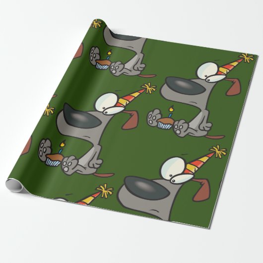 Birthday Dog Wrapping Paper Cadeaupapier (Uitgerold)