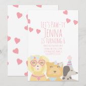 Birthday Dogs Paw-ty Party Valentijns  Uitnodiging (Voorkant / Achterkant)