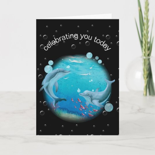 Birthday-dolfijnen op planeet kaart (Voorkant)