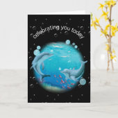 Birthday-dolfijnen op planeet kaart (Gele Bloem)