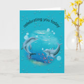 Birthday Dolphins op Planet Earth Kaart (Gele Bloem)