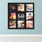 Birthday douane foto collage zwart monogram canvas afdruk (Insitu (Houten vloer))