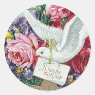 Birthday Dove Ronde Sticker