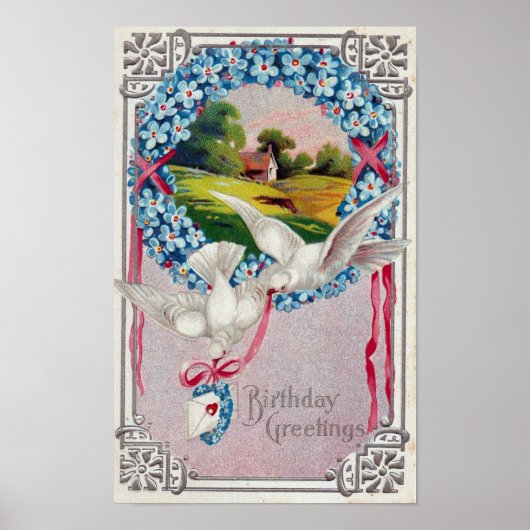 Birthday Doves Postmark 1910 Poster (Voorkant)