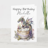 Birthday Dragon Cake Persoonlijke Waterverf Kaart (Voorkant)