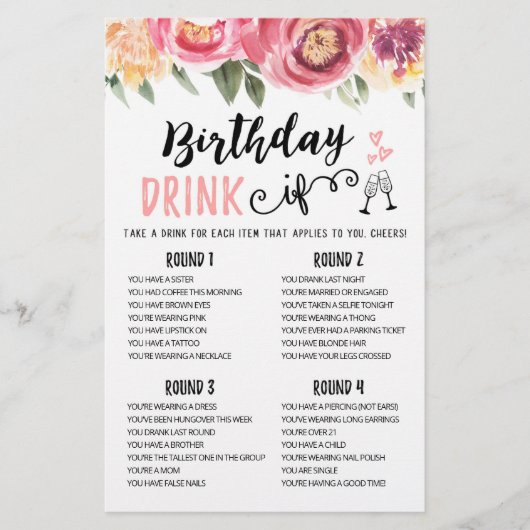Birthday DRINK IF editable Birthday Party game (Voorkant)