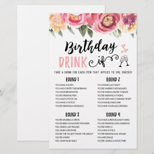 Birthday DRINK IF editable Birthday Party game (Voorkant / Achterkant)