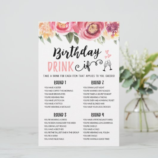 Birthday DRINK IF editable Birthday Party game (Staand voorkant)