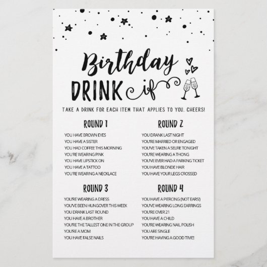 Birthday DRINK IF editable Birthday Party game (Voorkant)