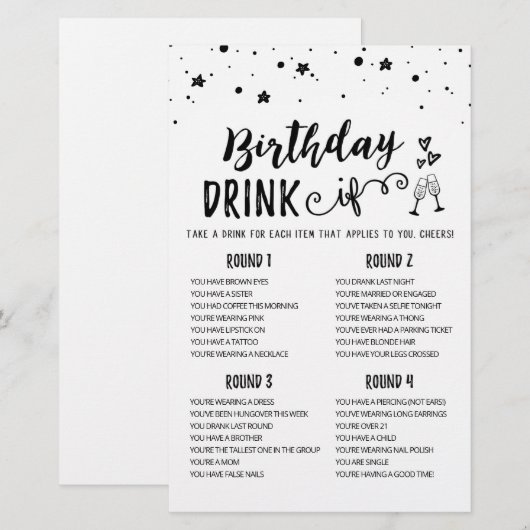 Birthday DRINK IF editable Birthday Party game (Voorkant / Achterkant)