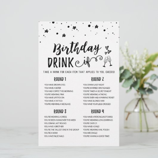 Birthday DRINK IF editable Birthday Party game (Staand voorkant)