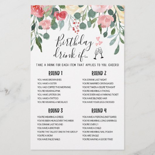 Birthday DRINK IF editable Birthday Party game (Voorkant)
